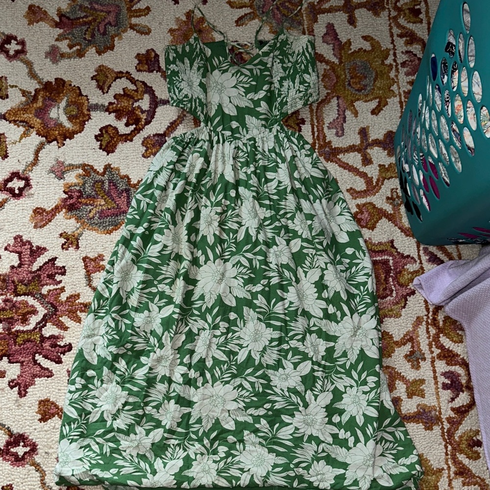 American Eagle Outfitters Green Floral Backless Dress